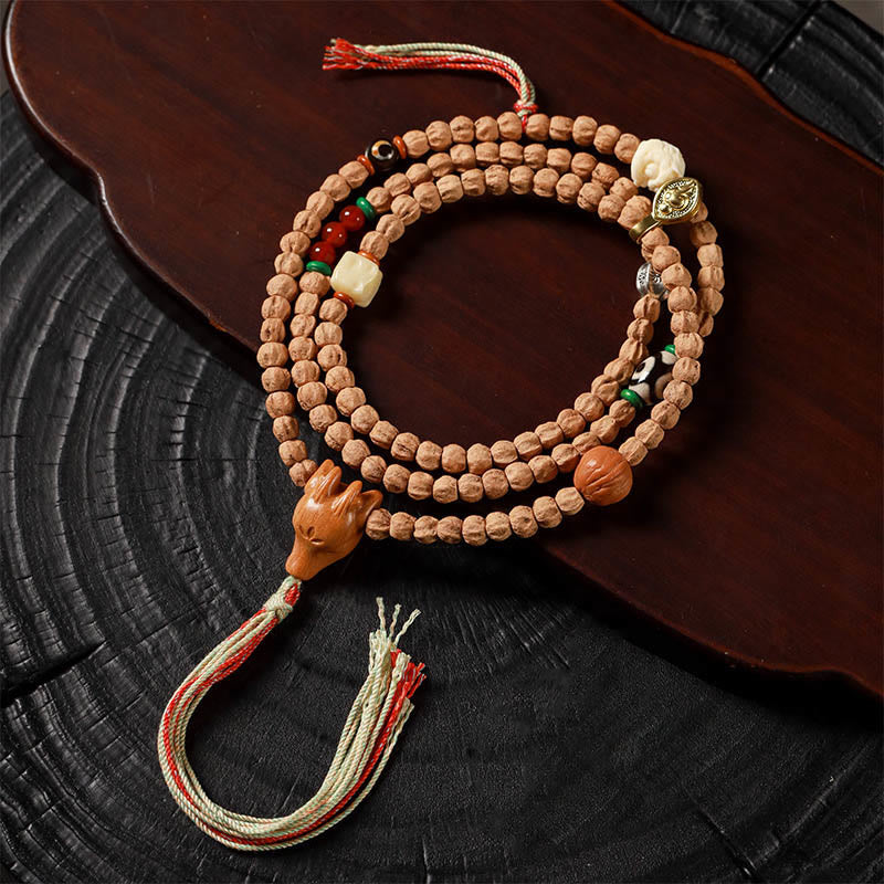 108 Beads Bodhi Seed Red Agate Deer Head Wisdom Mala Bracelet