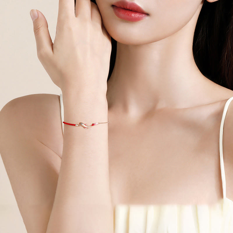 925 Sterling Silver Luck Koi Fish Lotus Star Braided Red String Bracelet