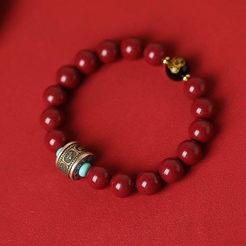 925 Sterling Silver Chinese Zodiac Natal Buddha Cinnabar Om Mani Padme Hum Calm Bracelet