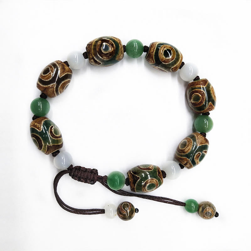 Tibetan Three-eyed Dzi Bead Luck Protection Braided Bracelet