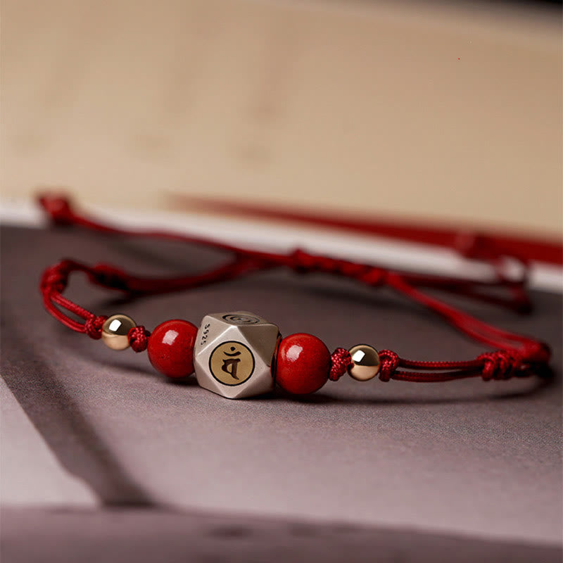 Handmade 925 Sterling Silver Cinnabar Zodiac Guardian Buddha Braided Red String Bracelet