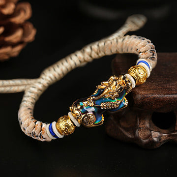 Color-Changing Gold & Copper Chinese Coin Pixiu Adjustable Cord Bracelet