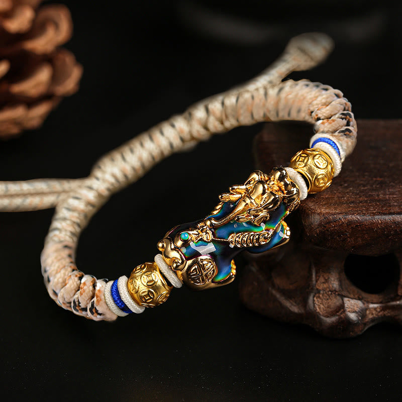 Color-Changing Gold & Copper Chinese Coin Pixiu Adjustable Cord Bracelet