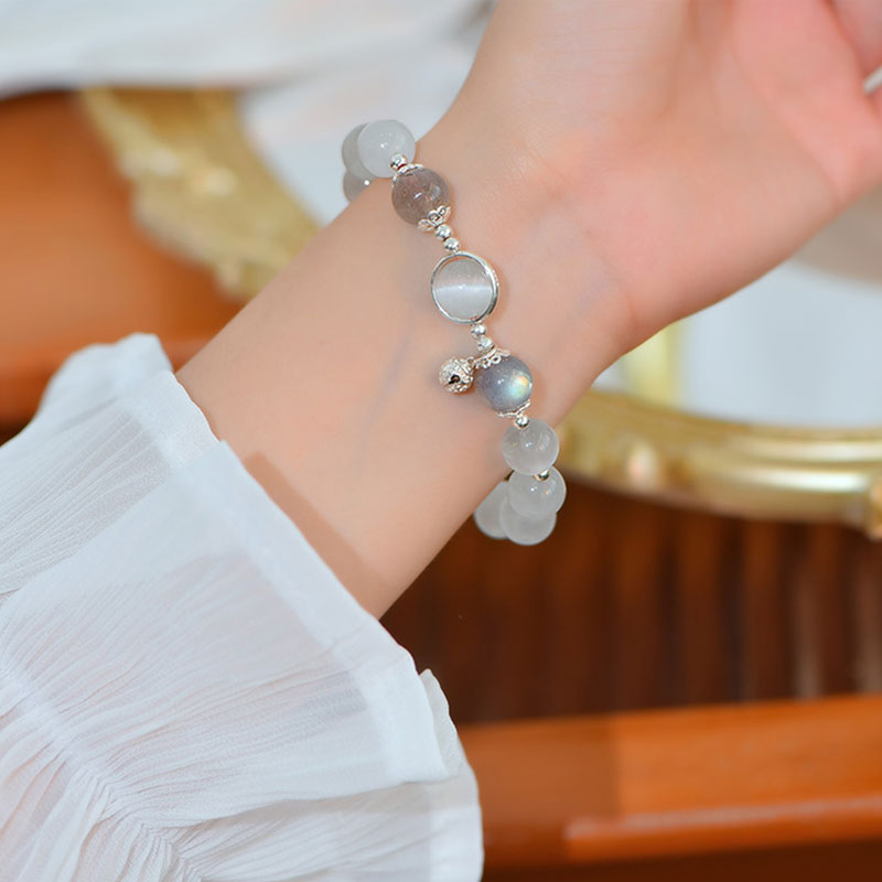 925 Sterling Silver Cat Eye Moonstone Love Support Bracelet