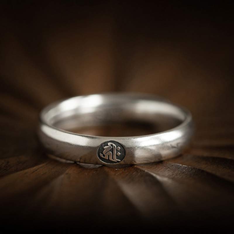 Chinese Zodiac Natal Buddha Couple Silver-plated Ring