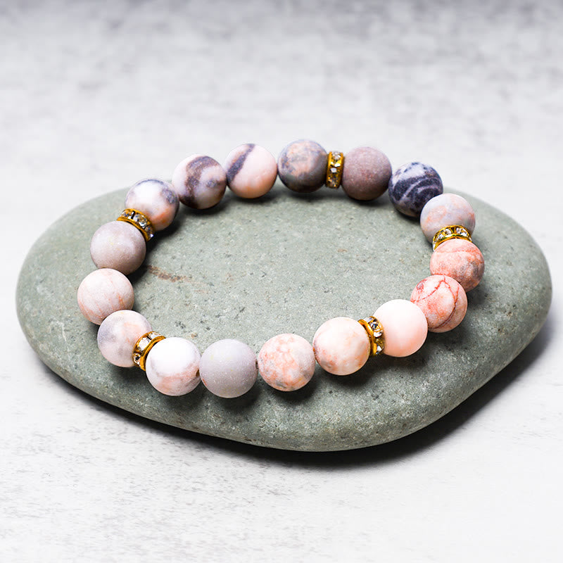 Anxiety Stress Healing Crystal Zebra Jasper Bead Bracelet