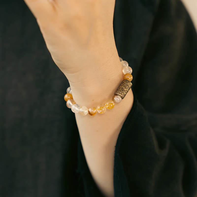 White Crystal Red Hematoid Quartz Gold Rutilated Quartz Purple Phantom Protection Bracelet