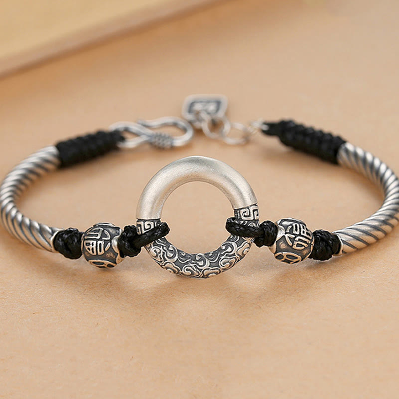 999 Sterling Silver Fu Character Peace Buckle Copper Coin Auspicious Clouds Fortune Bracelet