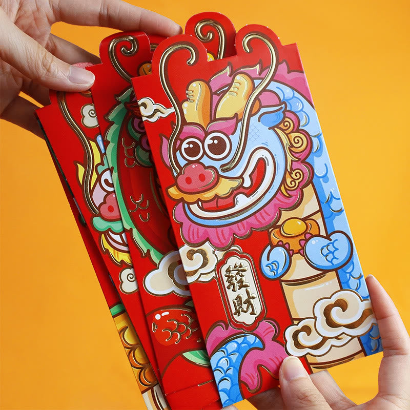 6Pcs Chinese Red Envelope Year of the Dragon Lucky Money Envelopes Auspicious Dragon Design 2024 Chinese New Year Dragon Year Envelope
