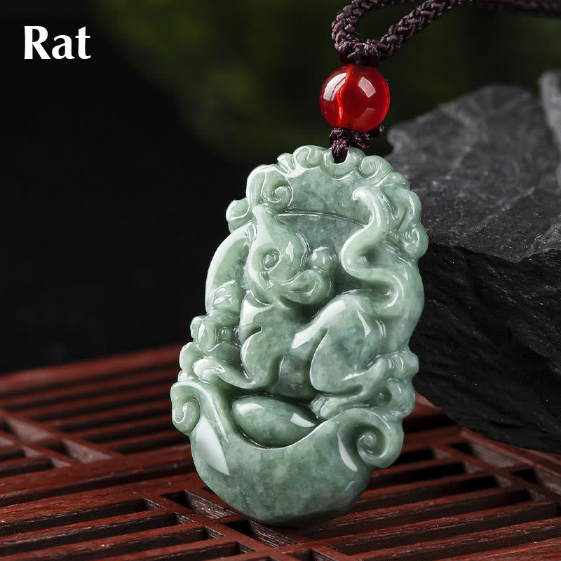 Natural Jade 12 Chinese Zodiac Prosperity Necklace Pendant