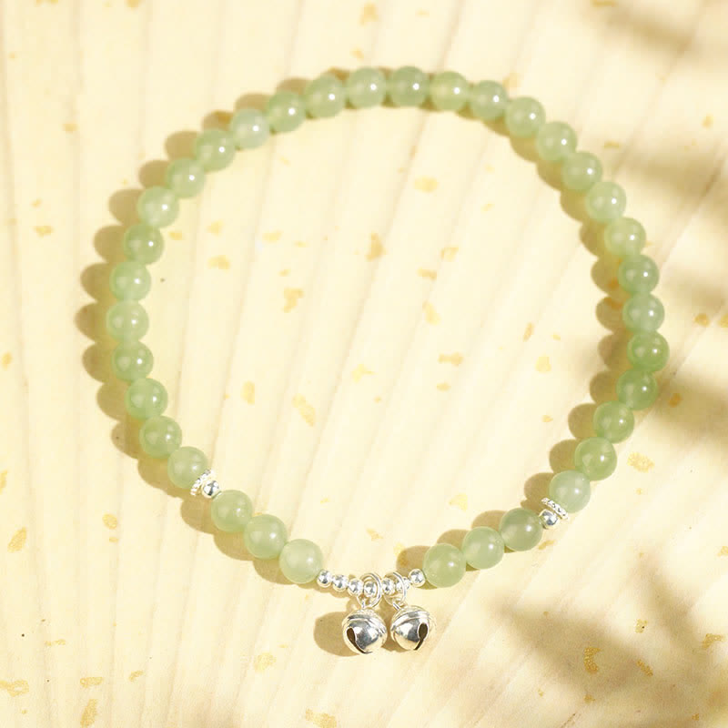925 Sterling Silver Natural Hetian Jade Bell Charm Anklet