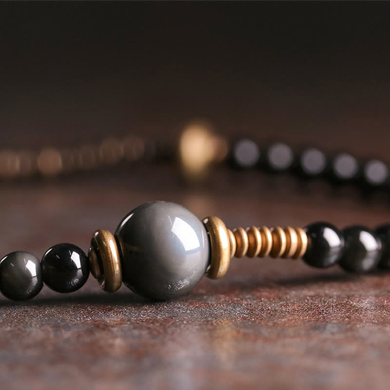 Rainbow Obsidian Ebony Wood Copper Positive Multilayer Bracelet