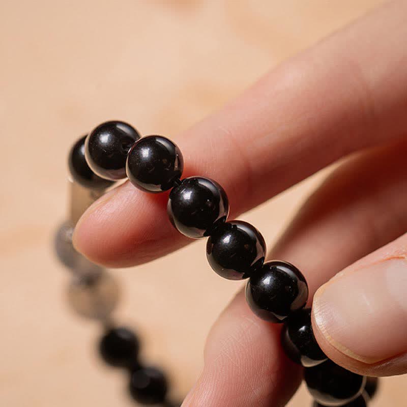 925 Sterling Silver Black Obsidian and Moonstone Beaded Couple Bracelet Set
