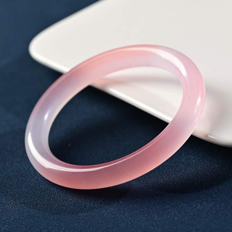 Natural Rose Quartz Solid Bangle Bracelet in Flat or Round Style