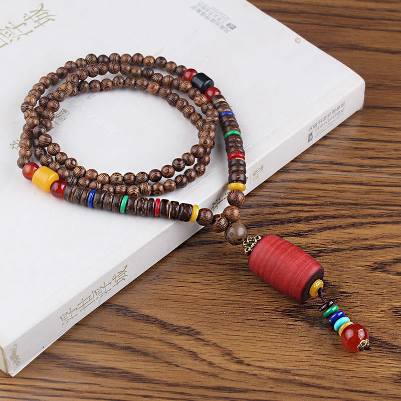 Tibetan Wenge Wood Bodhi Seed Agate Balance Peace Necklace Pendant (Extra 40% Off | USE CODE: FS40)