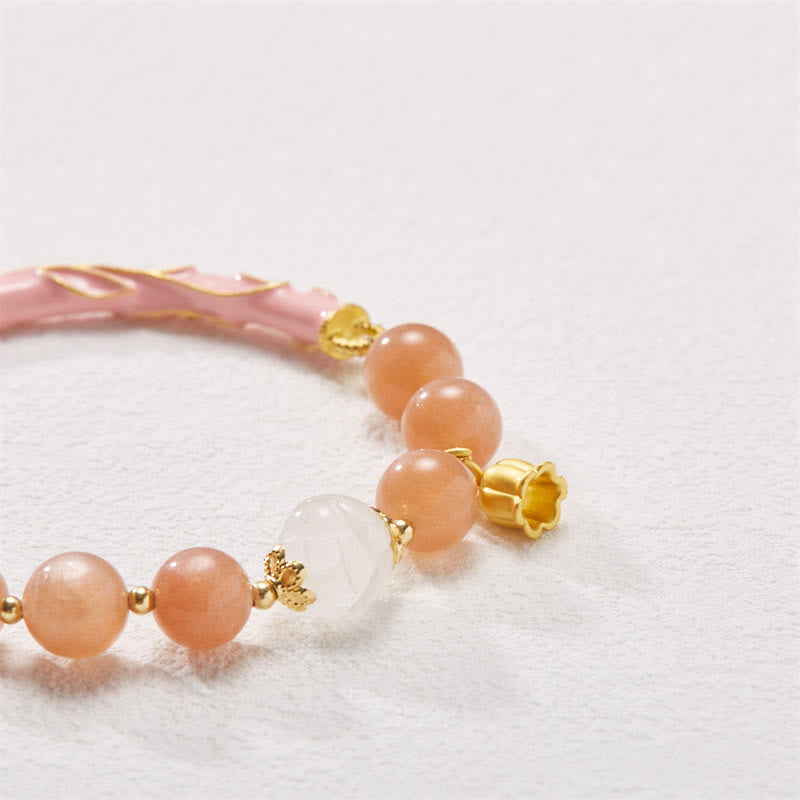 Sunstone & Golden Silk Jade Lily of the Valley Gold Sterling Silver Charm Bracelet