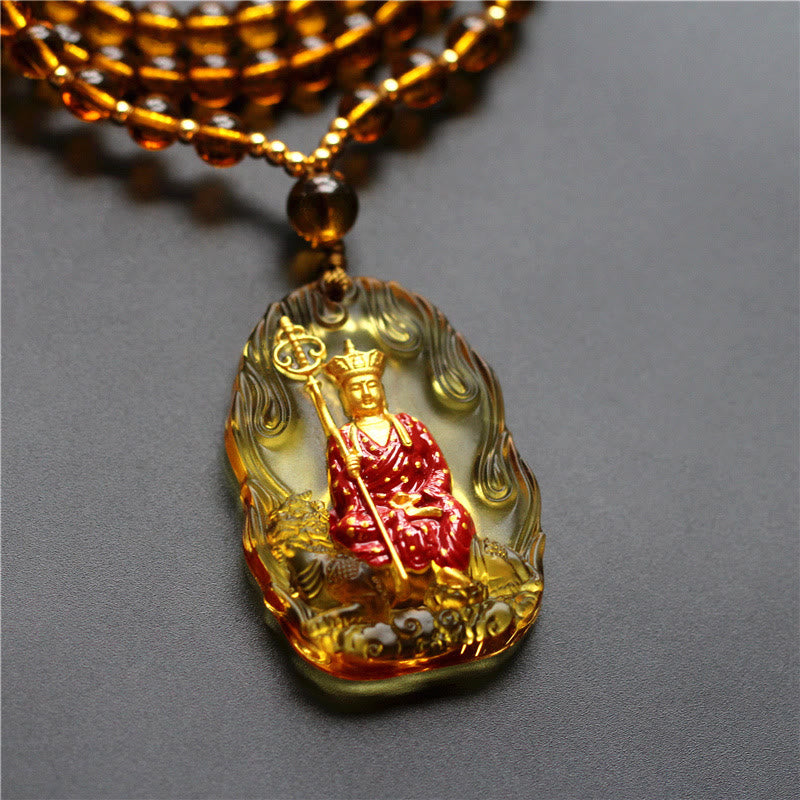 Ksitigarbha Buddha Liuli Crystal Compassion Amulet Necklace Pendant