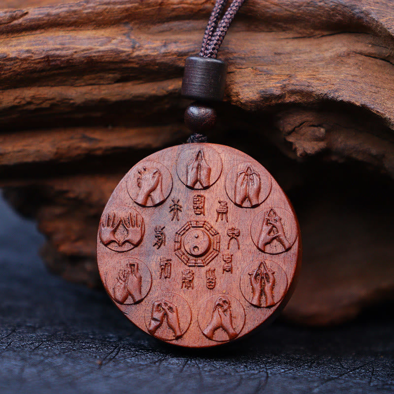 Lightning Struck Jujube Wood Yin Yang Bagua Mountain Ghosts Spend Money Protection Necklace Pendant