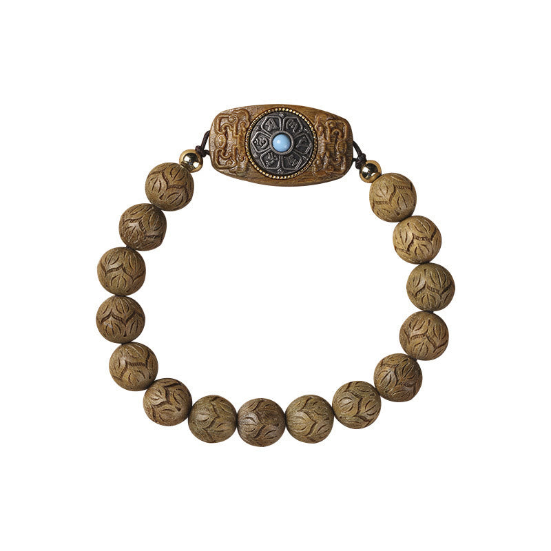 Om Mani Padme Hum Natural Wood Soothing Beaded Bracelet