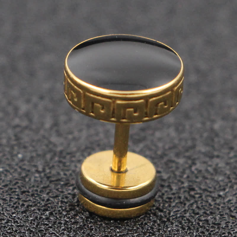 Cool Men Titanium Steel Balance Round Stud Earrings