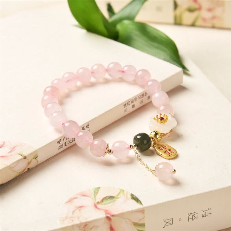 Natural Pink Crystal Jade Flower Warm Love Bracelet