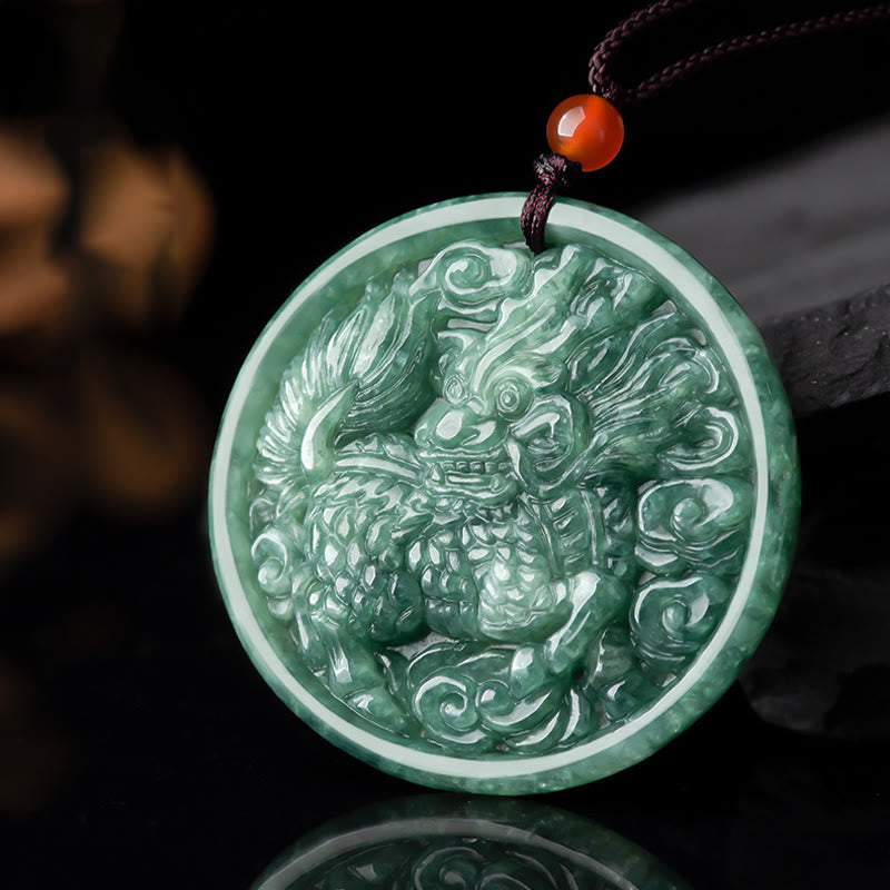 Natural Jade Kirin Abundance String Necklace Pendant