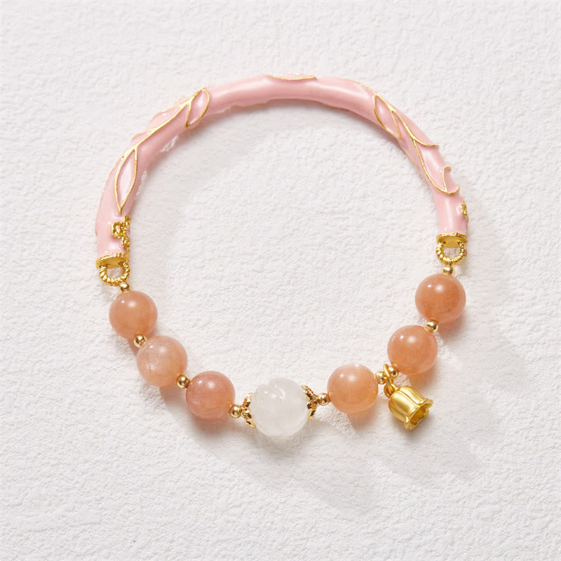 Sun Stone Golden Silk Jade Lily of the Valley Charm Positive Bracelet Bangle