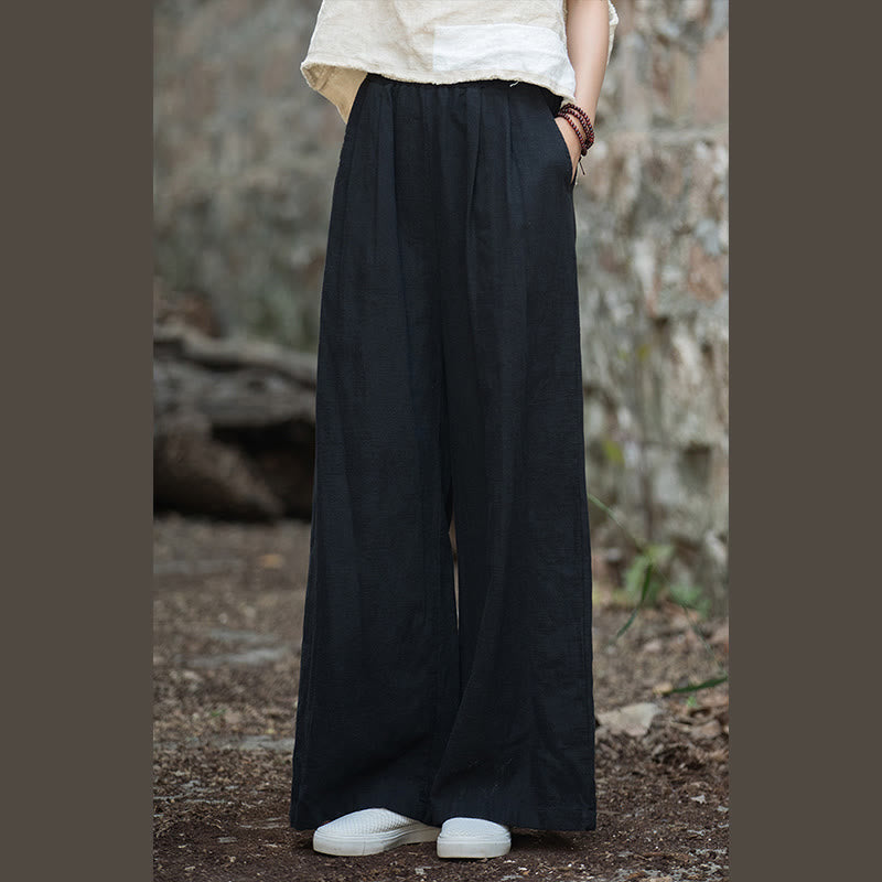 Retro Wide Leg Pants Casual Women's Yoga Pants With Pockets