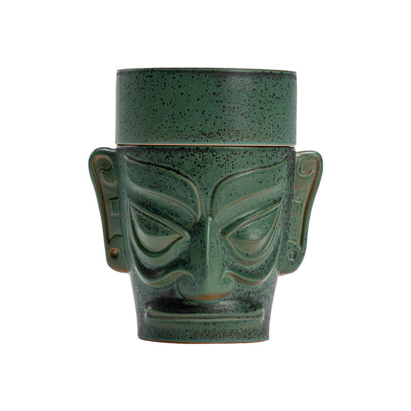 Ancient Sanxingdui Mask Ceramic Incense Burner - 13.8cm x 7.8cm