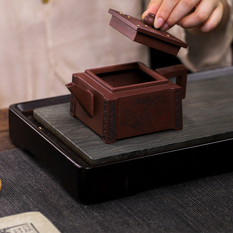 Yixing All Handmade Gomoku Playing Chess Purple Clay Kung Fu Square Teapot 280ml