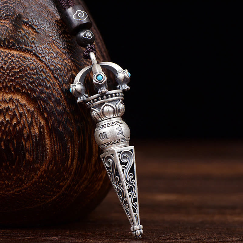 Tibetan Om Mani Padme Hum Dorje Vajra Design Wisdom Rotatable Necklace Pendant