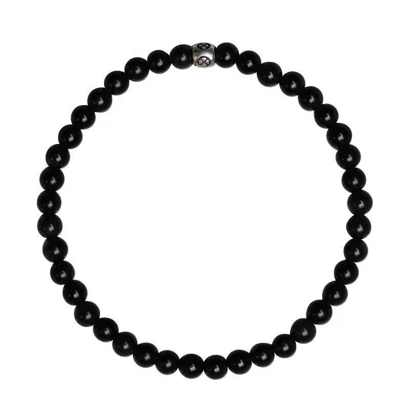 Minimalist Natural Black Obsidian and Smoky Quartz Beaded Energy Bracelet