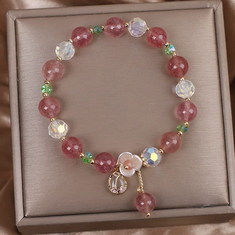 Natural Clear Quartz and Floral Gemstone Bracelet for Emotional Clarity