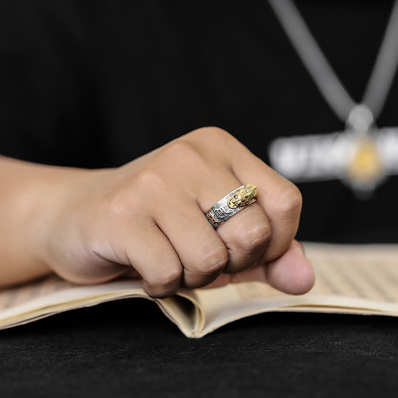 990 Sterling Silver Tibetan Heart Sutra & Om Mani Padme Hum Engraved Mantra Ring
