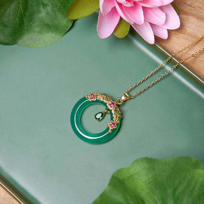 Green Chalcedony Peace Buckle Design Strength Necklace Pendant