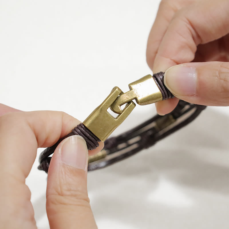 Vintage Leather Wrist Band Brown Rope Layered Bracelet Bangle