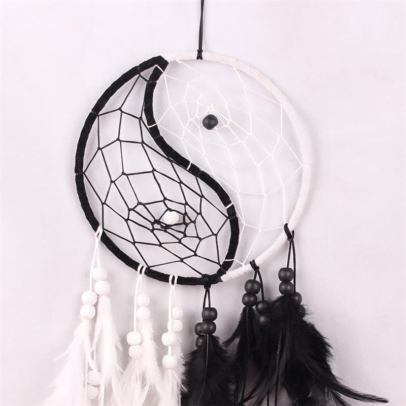 Yin Yang Dream Catcher Circular Net with Feathers Balance Decoration