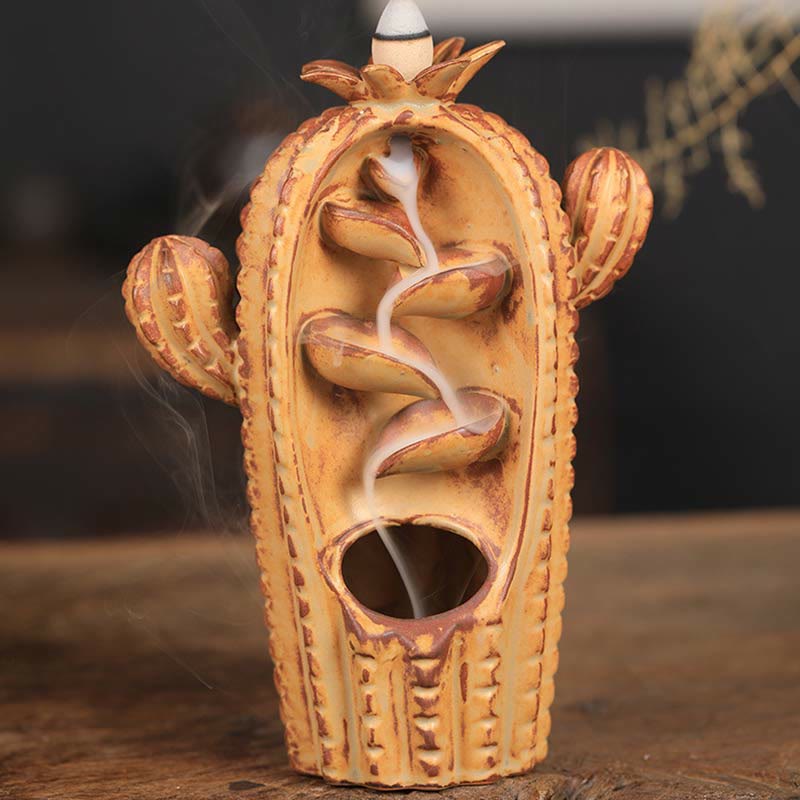 Handmade Cactus Ceramic Backflow Smoke Fountain Incense Burner