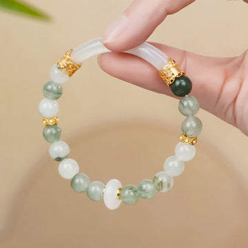 Natural Tianshan Jade and Chalcedony Adjustable Bracelet