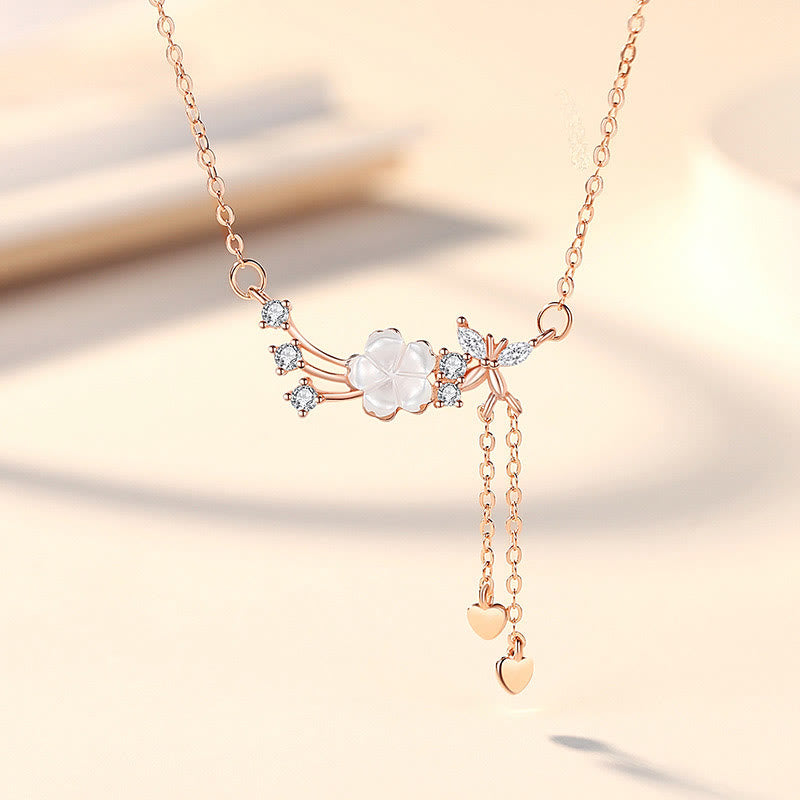 925 Sterling Silver Flower Butterfly Love Necklace Pendant Earrings Set