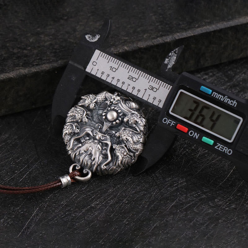 999 Sterling Silver Nine Dragons Playing With A Pearl Luck Protection Necklace Pendant