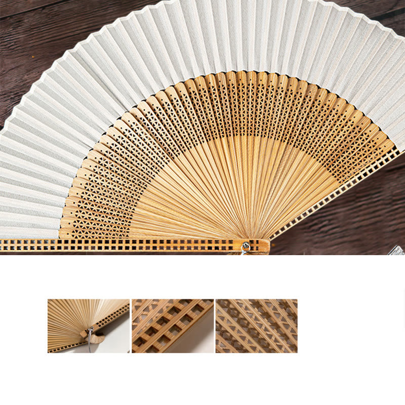 Vintage Handheld Folding Fan With Bamboo Frames