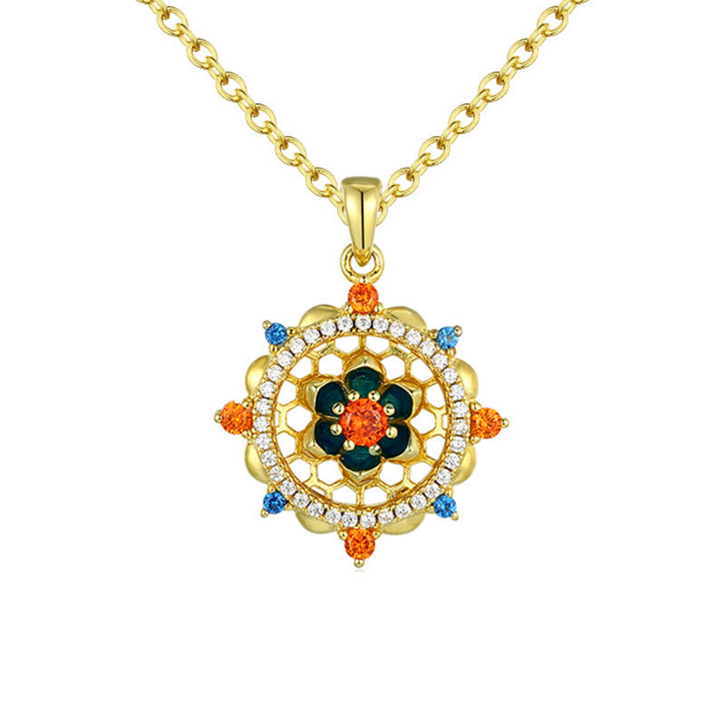 925 Sterling Silver Lotus Flower Colorful Zircon New Beginning Necklace Pendant