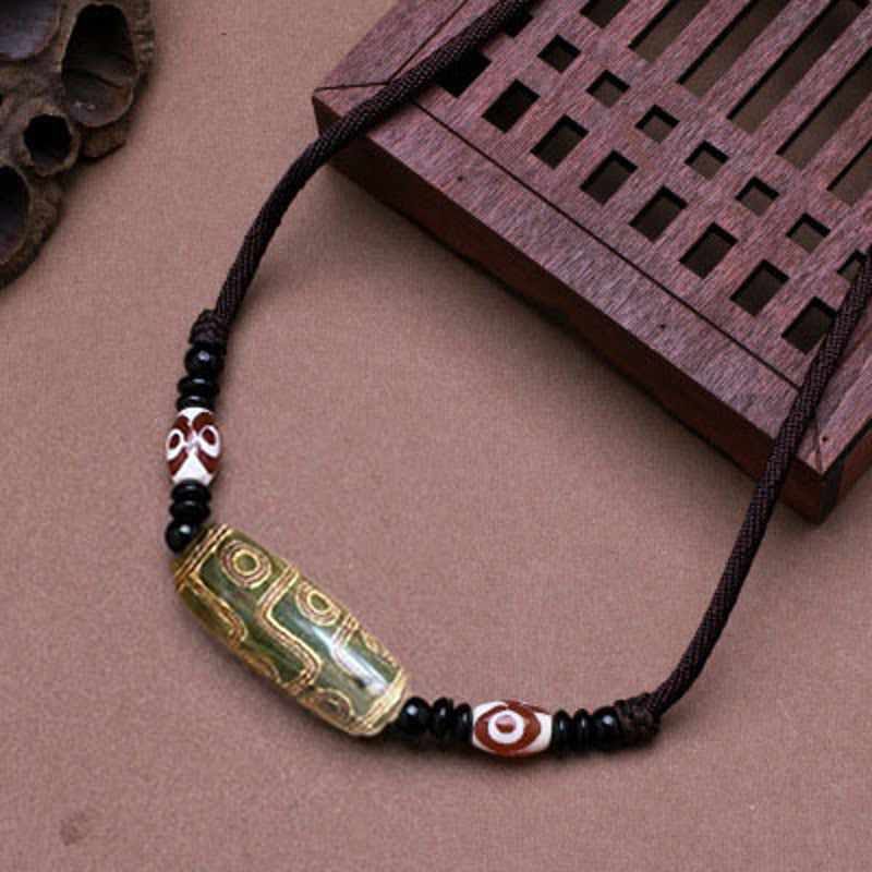 Tibetan Nine-Eye Dzi Bead Protection String Necklace