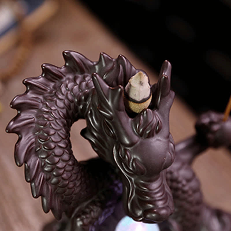 Ceramic Dragon Backflow Incense Burner Smoke Fountain with LED Option