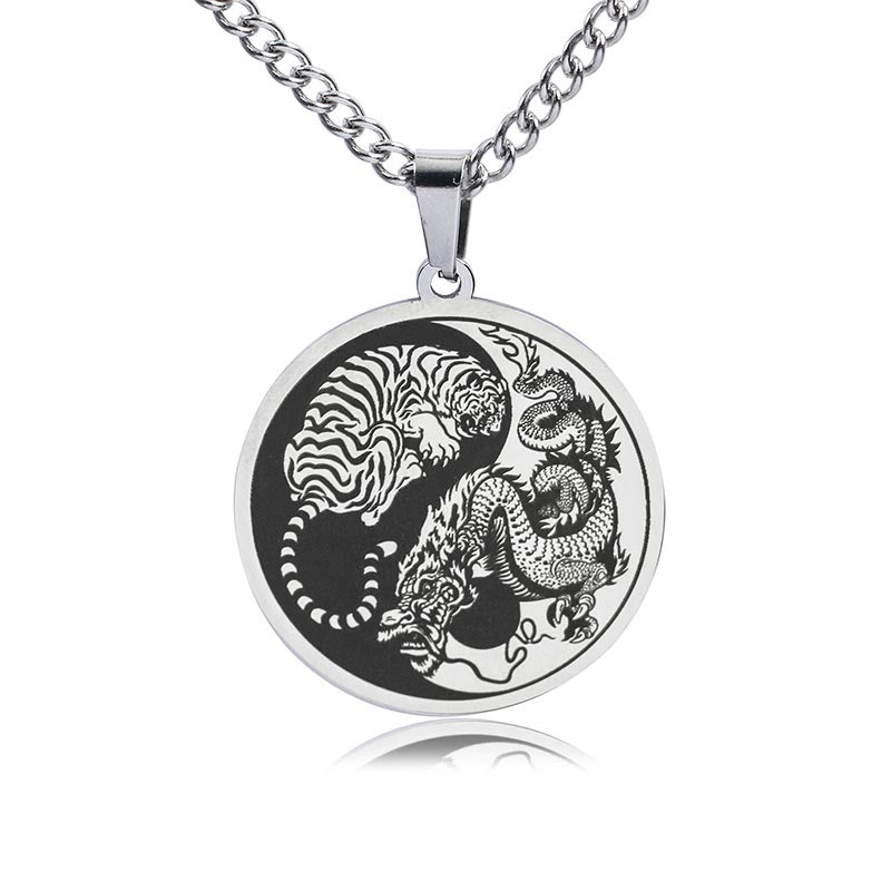 Tiger Dragon Titanium Steel Chain Necklace Harmony Pendant