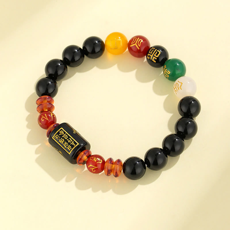 Five Elements Black Onyx Red Agate Wisdom Wealth Bracelet
