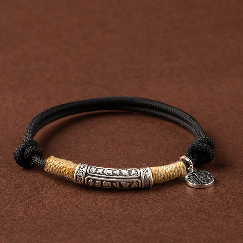 999 Sterling Silver Tibet Handmade Om Mani Padme Hum Fu Character TopRank Character Luck Braided Bracelet