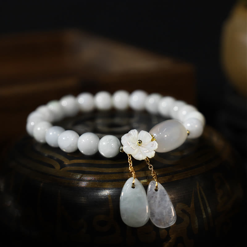 "Hoping for Purity and Peace"Natural White Jade Bracelet Includes Gift Message Card