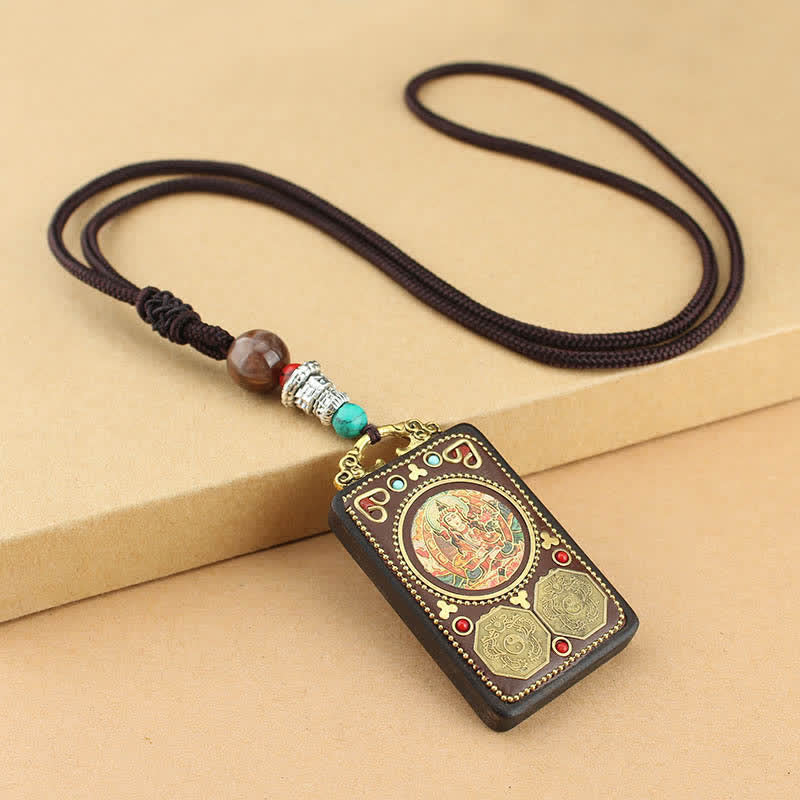 Tibet God of Wealth Thangka Ebony Peace Necklace Pendant